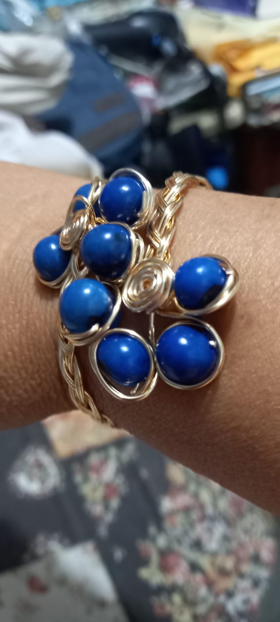 Pulsera Perlas Azul Floral